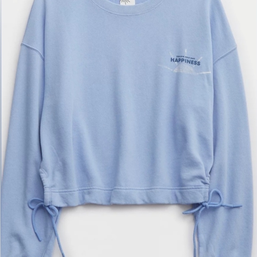 Aerie Offline Oversized Cropped Cinched side tie Sweatshirt Blue - Picture 3 of 10